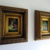 Oil paintings by P Carlos in ornate gold gilt gesso frames
