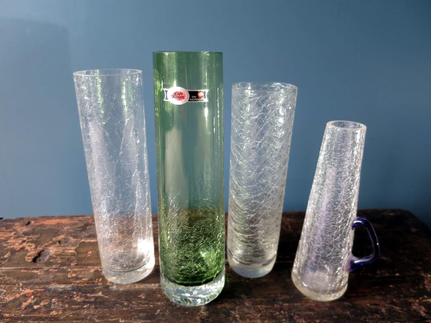 Vintage set of Ingridglas craquelee glass vases