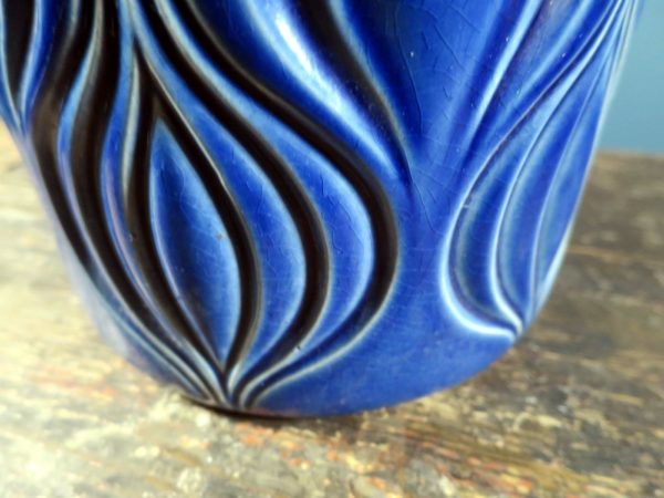 Floor standing blue West German Pottery handled vase, Onion Amsterdam design by Scheurich Keramik 485-45
