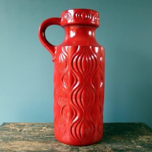 Floor standing red West German Pottery handled vase, Onion Amsterdam design by Scheurich Keramik 485-45