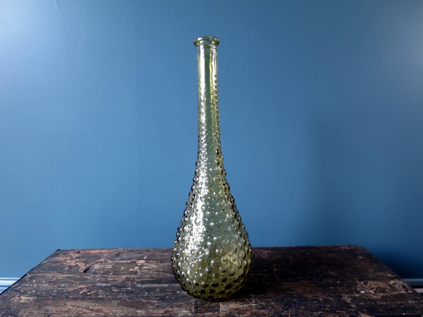 Rossini genie bottle decanter in Empoli glass with olive green hobnail pattern