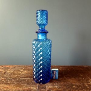 Rossini genie bottle decanter in Empoli glass with stopper in blue harlequin pattern