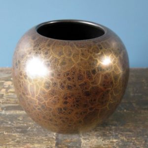 Gold and brown West German crackled ball vase