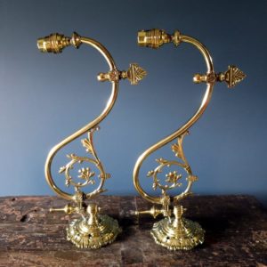 Victorian swivel brass converted gas wall-lamps