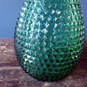 Rossini flask shaped genie bottle decanter in Empoli glass with green diamond point pattern