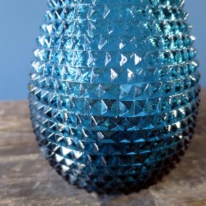 Rossini flask shaped genie bottle decanter in Empoli glass with blue diamond point pattern