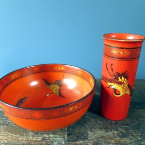 Matching Shelley red vase and bowl 1920s 8590