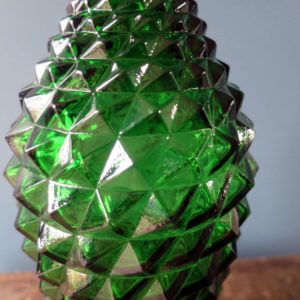 Rossini vase shaped genie bottle decanter in Empoli glass with green diamond point pattern