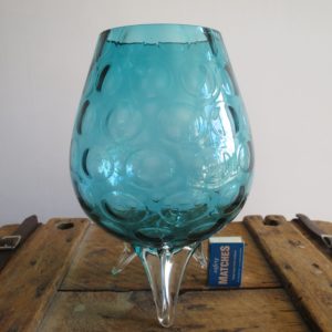 Vintage blue-green dimpled glass vase