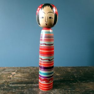 Japanese Kokeshi doll - Tsuchiyu style, colourful striped body