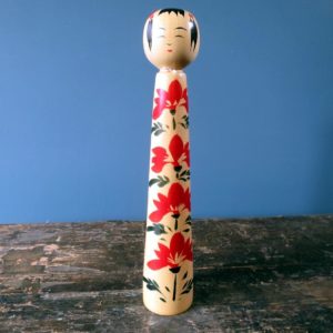 Japanese wooden Kokeshi doll - Yamagata style with chrysanthemum design