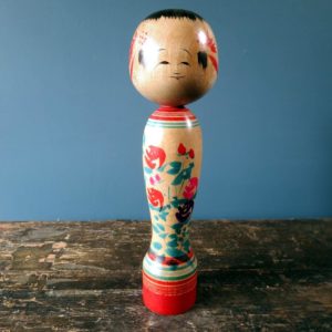 Japanese wooden Kokeshi doll - Zao style with floral design