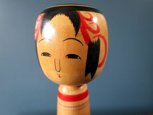 Kokeshi doll - Tsuchiyu style with striped body and squeak