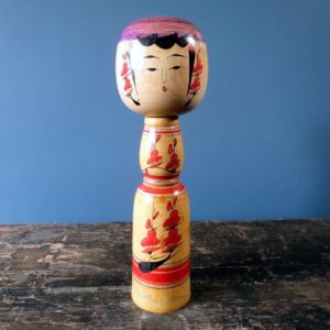 Japanese wooden Kokeshi doll - Yajiro design with detailed blossom design