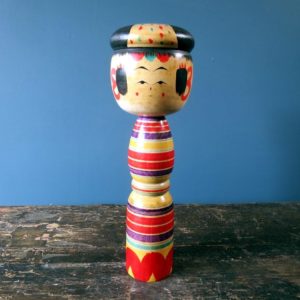Japanese wooden Kokeshi doll - Yajiro design with hat