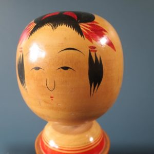 Japanese wooden Kokeshi doll - Naruko design with chrysanthemum motif
