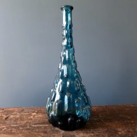 Rossini flask shaped genie bottle decanter in Empoli glass with blue brick pattern