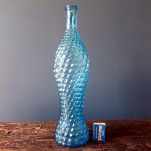 Rossini flask shaped genie bottle decanter in Empoli glass with light blue diamond point pattern