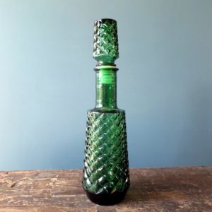 Rossini genie bottle decanter in Empoli glass with stopper in green harlequin pattern
