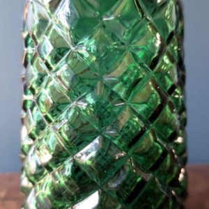 Rossini genie bottle decanter in Empoli glass with stopper in green harlequin pattern