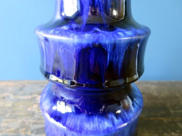 Vintage West German Pottery Scheurich Keramik Pagode blue drip-glaze vase 267-20