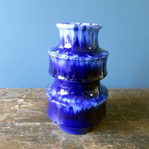 Vintage West German Pottery Scheurich Keramik Pagode blue drip-glaze vase 267-20