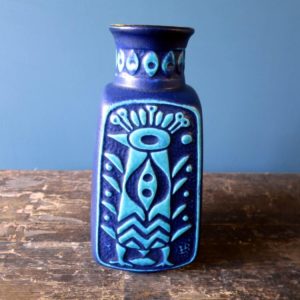Vintage Aztec bird blue vase design by Bodo Mans 96-20