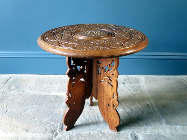 Indian carved wooden circular occasional table