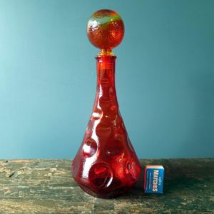 Rossini genie bottle decanter in Amberina Empoli glass with thumbprint pattern
