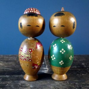 Kokeshi doll - pair of Donko style "Mr and Mrs" nodders bobbleheads