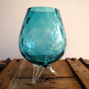 Vintage blue-green dimpled glass vase
