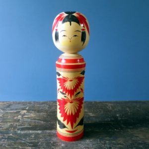 Japanese Kokeshi doll - Naruko design with chrysanthemum motif
