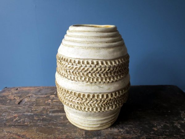 Detailed vintage stoneware studio vase