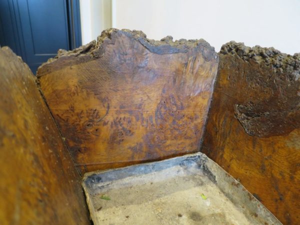 Antique walnut burr wood planter trough