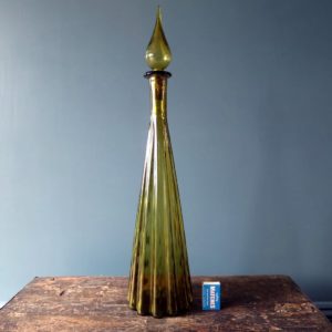 Extra large green fluted genie bottle in Empoli glass