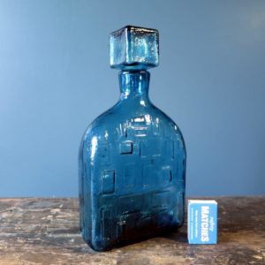 Cubist genie bottle decanter by Rossini in blue Empoli glass