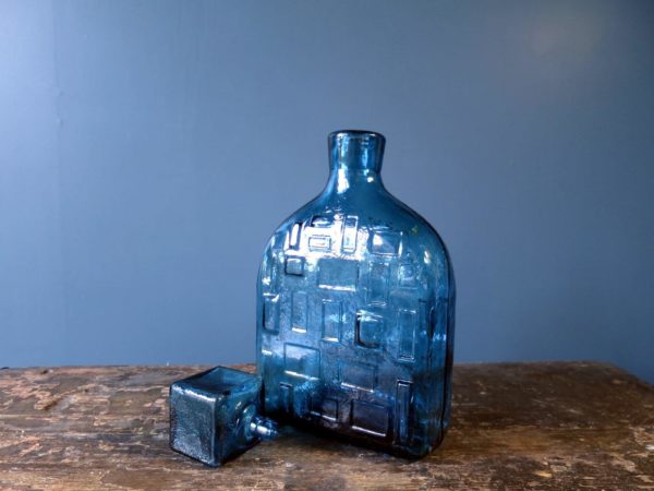 Cubist genie bottle decanter by Rossini in blue Empoli glass